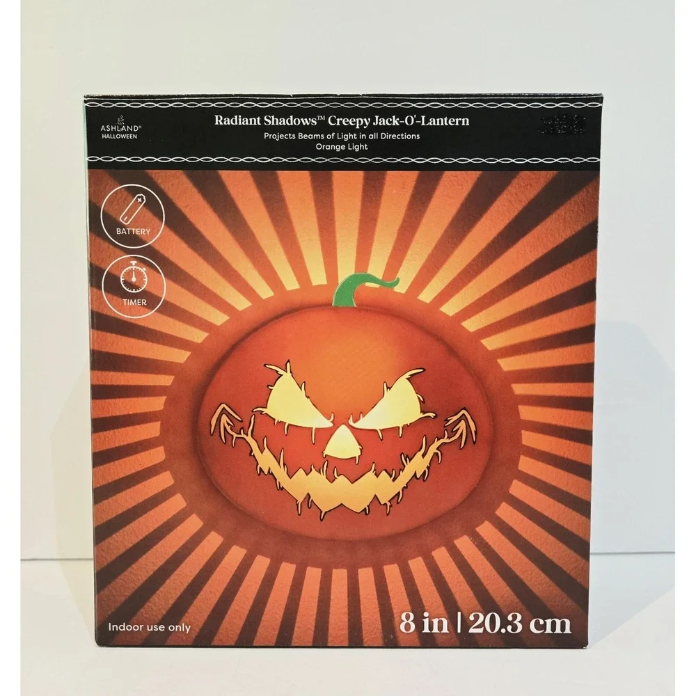 Halloween Radiant Shadows Creepy Pumpkin Jack O Lantern LED Light Ashland